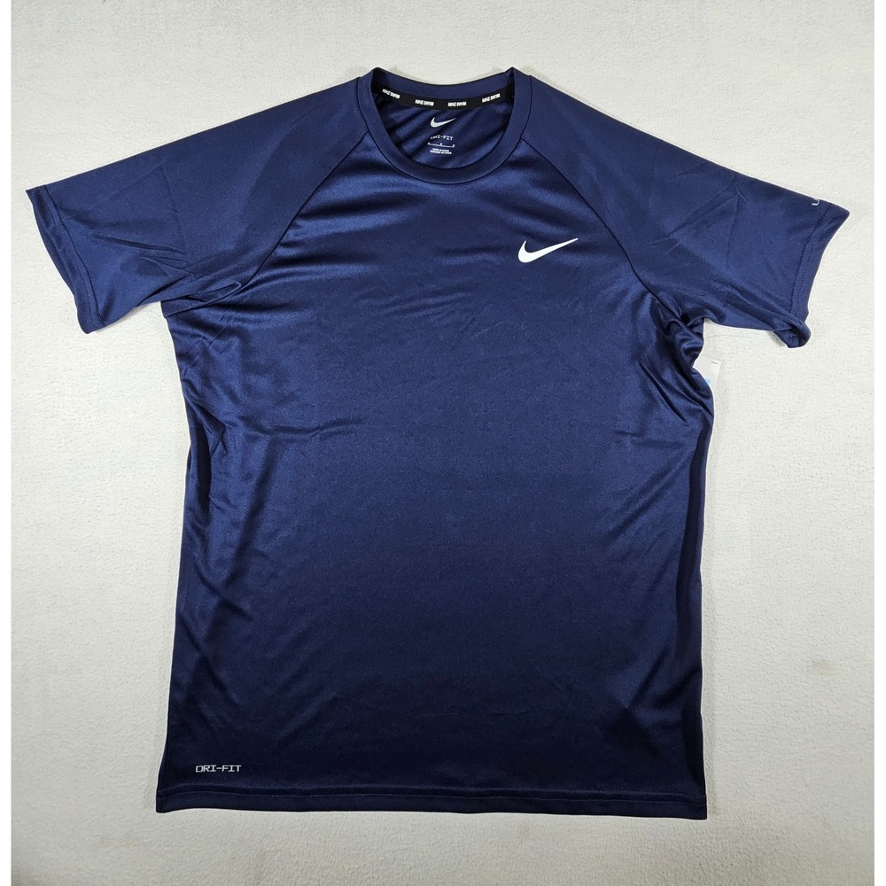 Nike Swim Mens Dri-FIT Rash Guard Navy Blue Short Sleeve NESSA586-440 Size M